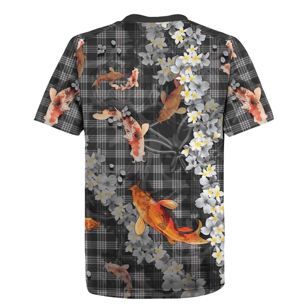 Black Palaka Hawaiian And Japanese Rugby Jersey Sakura Lei With Koi Fish DT05 - Polynesian Pride