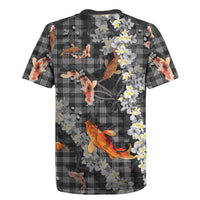Black Palaka Hawaiian And Japanese Rugby Jersey Sakura Lei With Koi Fish DT05 - Polynesian Pride