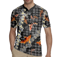 Black Palaka Hawaiian And Japanese Rugby Jersey Sakura Lei With Koi Fish DT05 - Polynesian Pride
