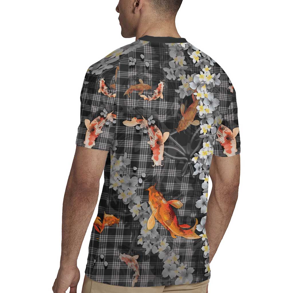 Black Palaka Hawaiian And Japanese Rugby Jersey Sakura Lei With Koi Fish DT05 - Polynesian Pride
