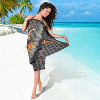 Black Palaka Hawaiian And Japanese Sarong Sakura Lei With Koi Fish - Polynesian Pride