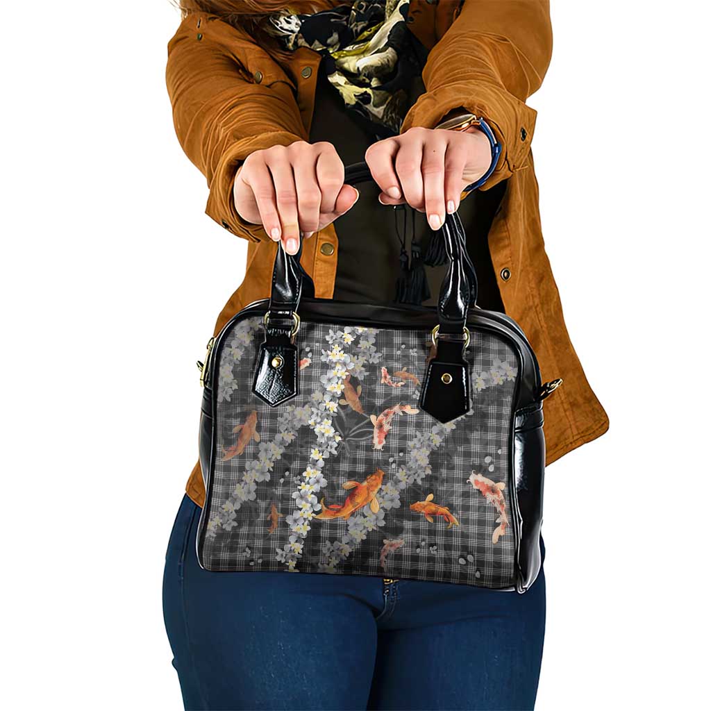 Black Palaka Hawaiian And Japanese Shoulder Handbag Sakura Lei With Koi Fish DT05 One Size Black - Polynesian Pride