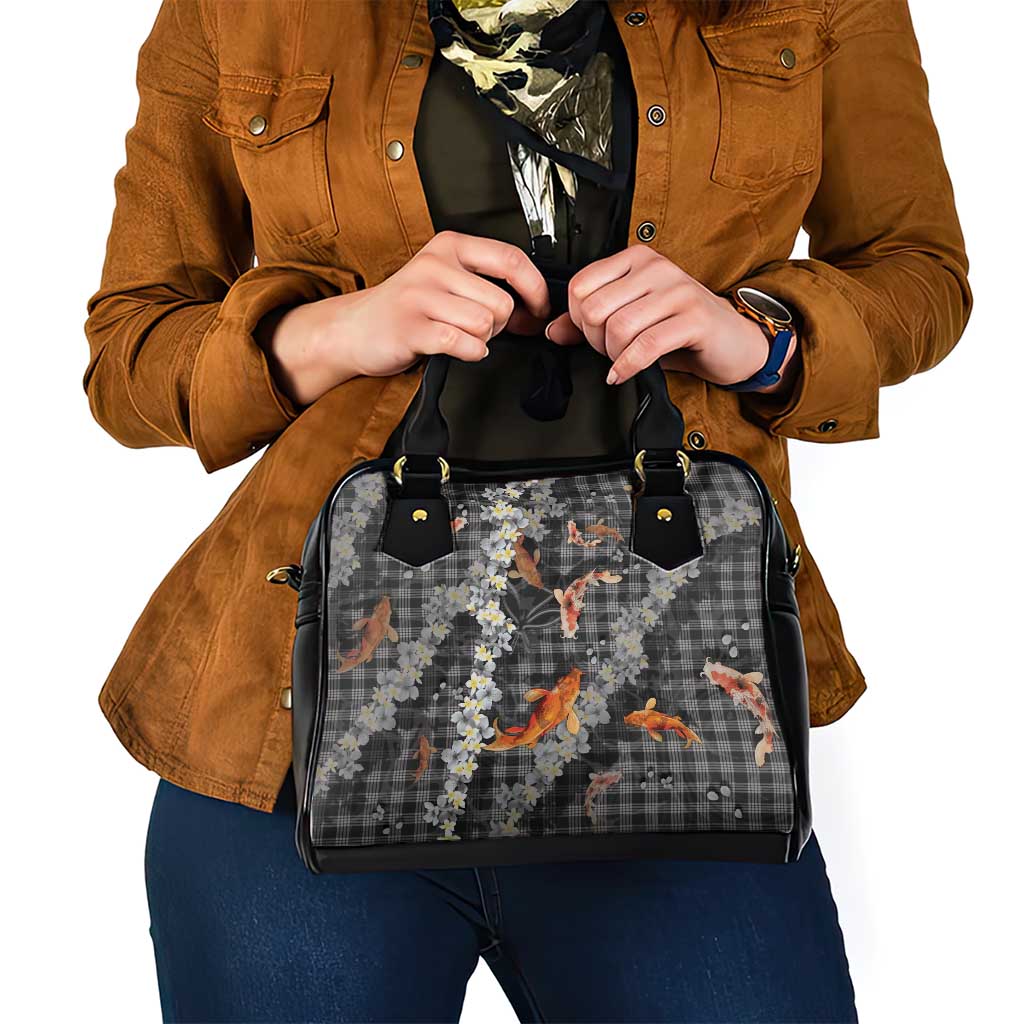 Black Palaka Hawaiian And Japanese Shoulder Handbag Sakura Lei With Koi Fish DT05 - Polynesian Pride