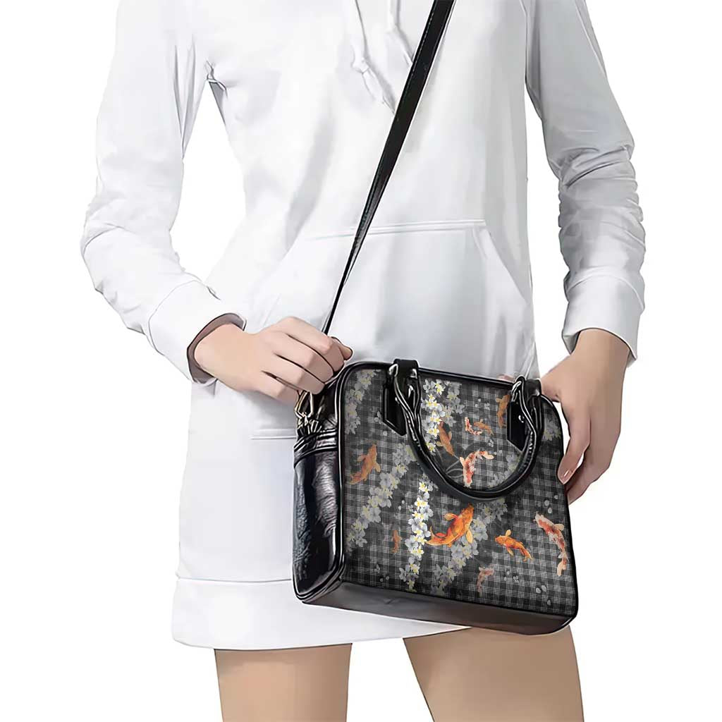 Black Palaka Hawaiian And Japanese Shoulder Handbag Sakura Lei With Koi Fish DT05 - Polynesian Pride