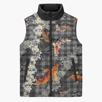 Black Palaka Hawaiian And Japanese Sleeveless Puffer Jacket Sakura Lei With Koi Fish - Polynesian Pride