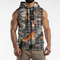 Black Palaka Hawaiian And Japanese Sleeveless Zip Hoodie Sakura Lei With Koi Fish DT05 - Polynesian Pride