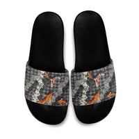 Black Palaka Hawaiian And Japanese Slide Sandals Sakura Lei With Koi Fish DT05 Black - Polynesian Pride
