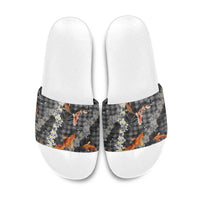 Black Palaka Hawaiian And Japanese Slide Sandals Sakura Lei With Koi Fish DT05 Black - Polynesian Pride