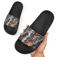 Black Palaka Hawaiian And Japanese Slide Sandals Sakura Lei With Koi Fish DT05 - Polynesian Pride