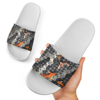 Black Palaka Hawaiian And Japanese Slide Sandals Sakura Lei With Koi Fish DT05 - Polynesian Pride