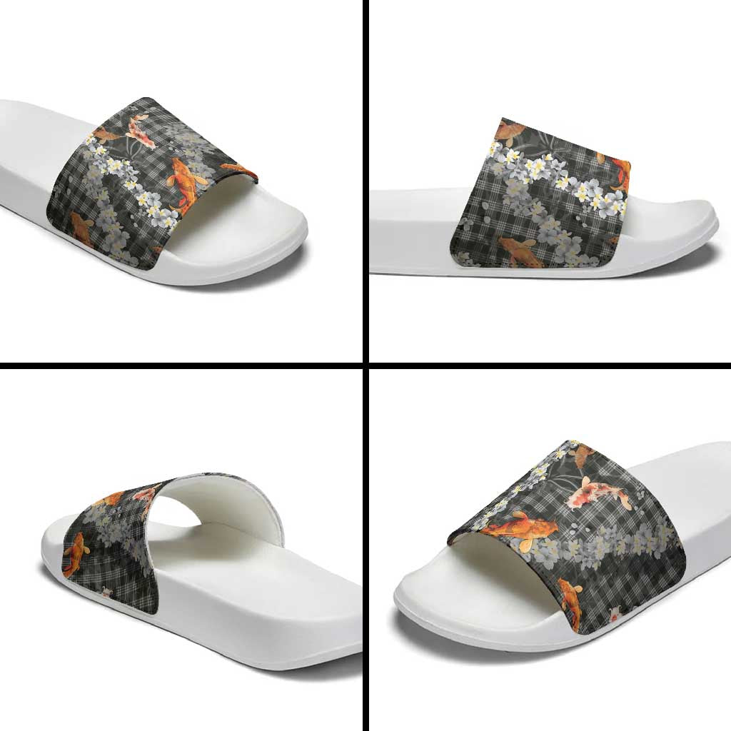 Black Palaka Hawaiian And Japanese Slide Sandals Sakura Lei With Koi Fish DT05 - Polynesian Pride