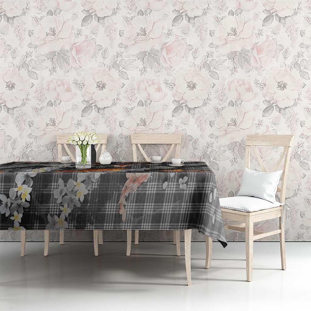 Black Palaka Hawaiian And Japanese Tablecloth Sakura Lei With Koi Fish - Polynesian Pride