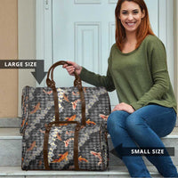 Black Palaka Hawaiian And Japanese Travel Bag Sakura Lei With Koi Fish - Polynesian Pride