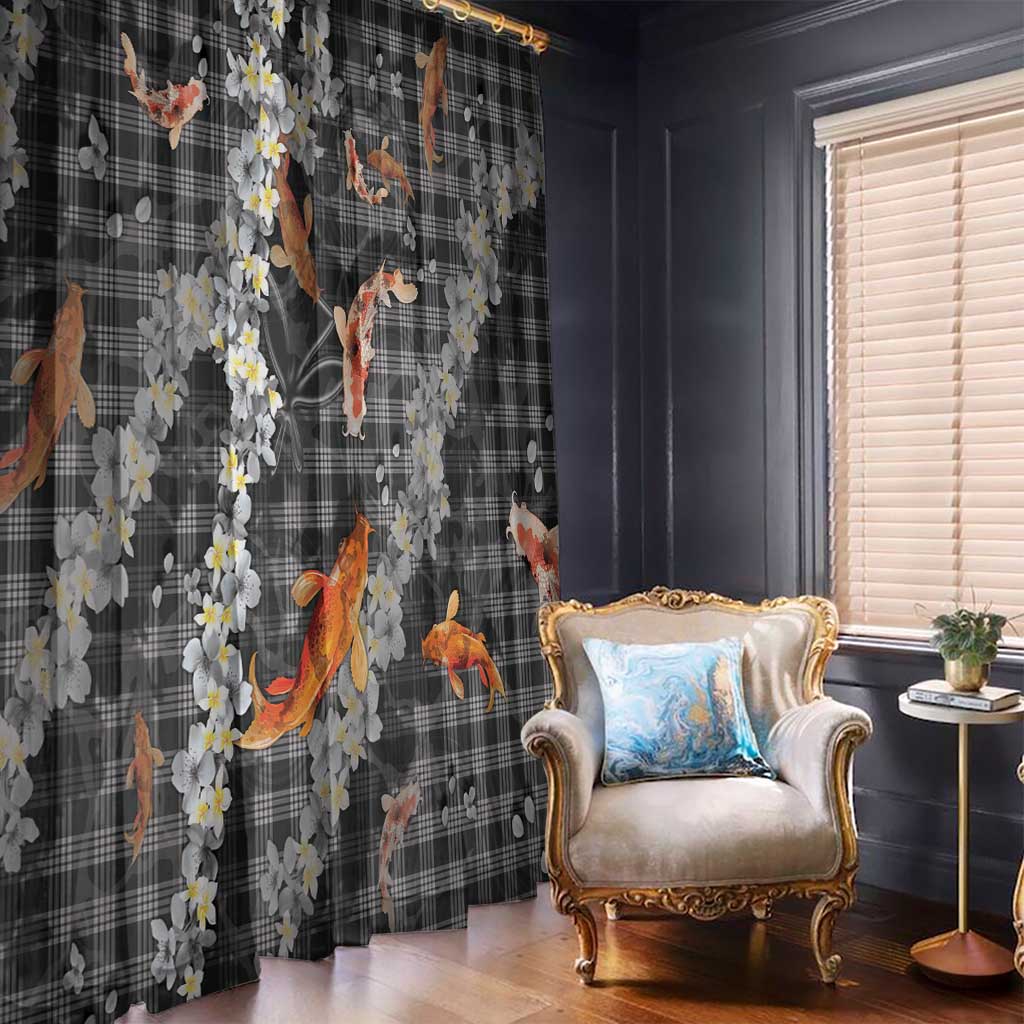 Black Palaka Hawaiian And Japanese Window Curtain Sakura Lei With Koi Fish DT05 - Polynesian Pride