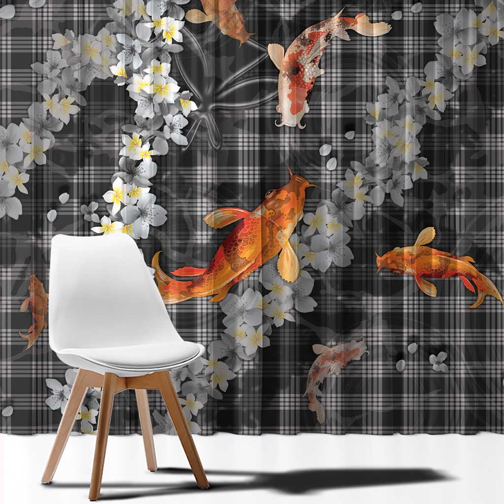 Black Palaka Hawaiian And Japanese Window Curtain Sakura Lei With Koi Fish DT05 - Polynesian Pride
