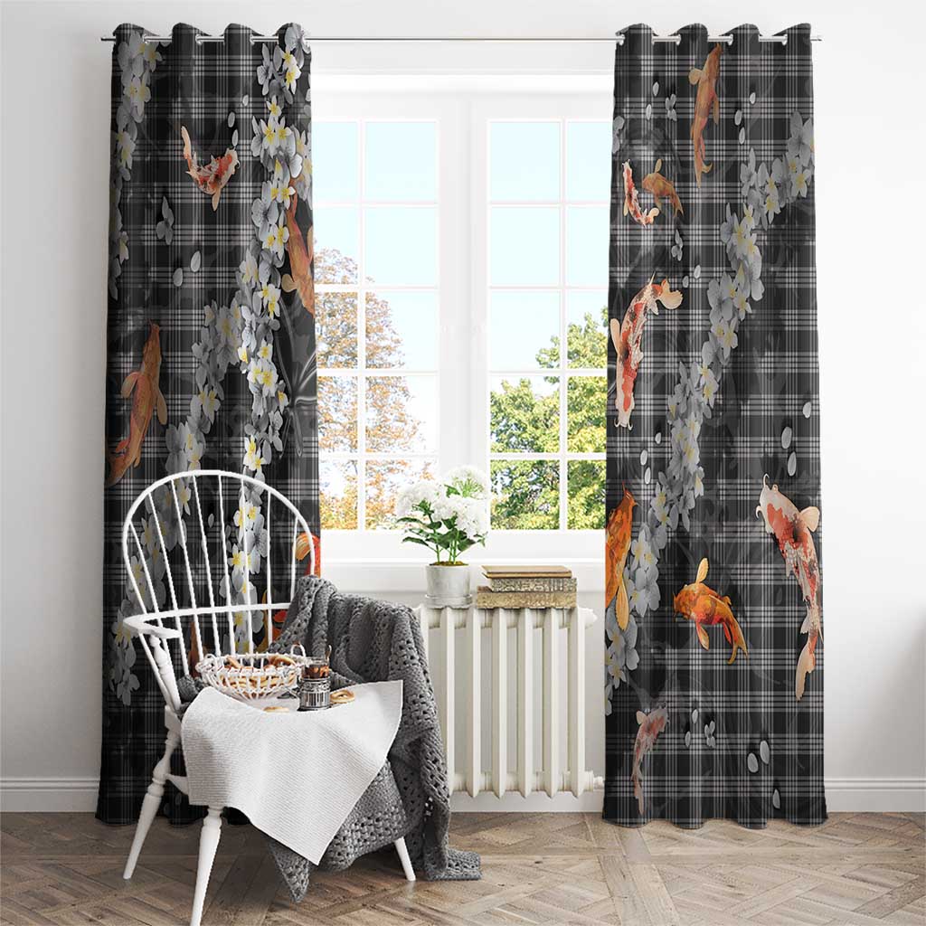 Black Palaka Hawaiian And Japanese Window Curtain Sakura Lei With Koi Fish DT05 - Polynesian Pride