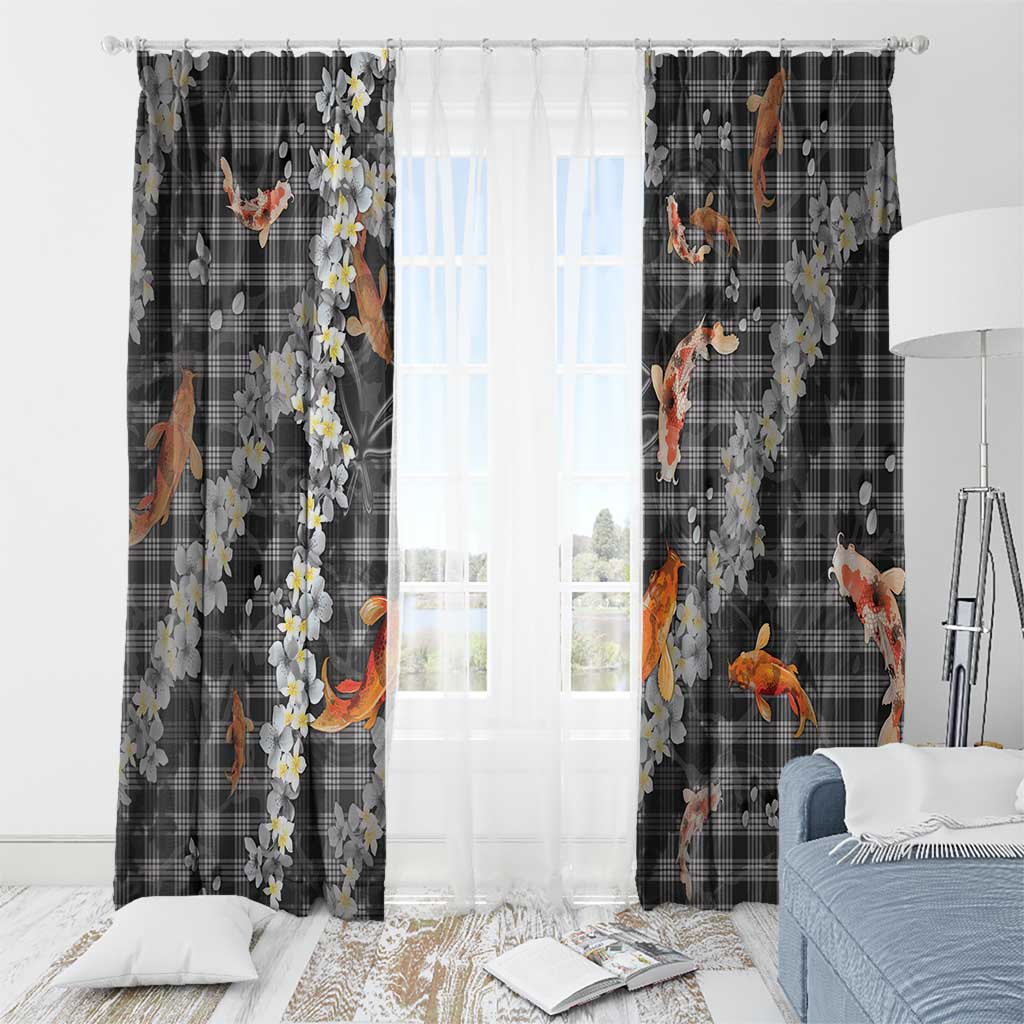 Black Palaka Hawaiian And Japanese Window Curtain Sakura Lei With Koi Fish DT05 - Polynesian Pride