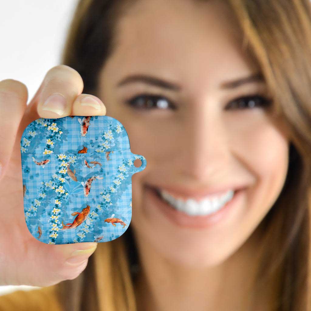 Blue Palaka Hawaiian And Japanese AirPods Case Sakura Lei With Koi Fish DT05 - Polynesian Pride