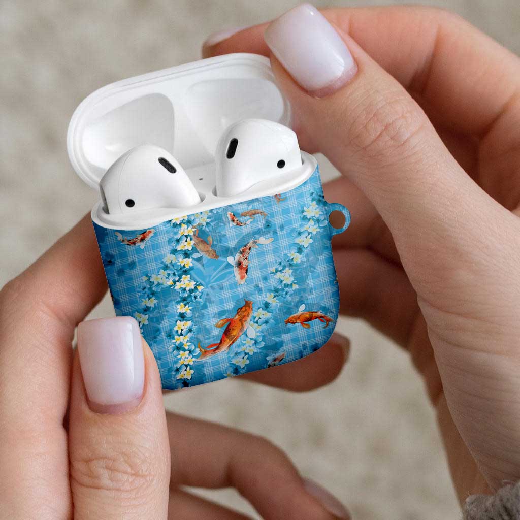 Blue Palaka Hawaiian And Japanese AirPods Case Sakura Lei With Koi Fish DT05 - Polynesian Pride