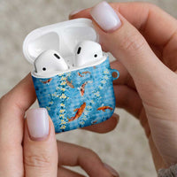 Blue Palaka Hawaiian And Japanese AirPods Case Sakura Lei With Koi Fish DT05 - Polynesian Pride