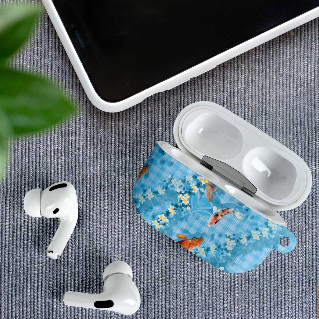 Blue Palaka Hawaiian And Japanese AirPods Case Sakura Lei With Koi Fish DT05 - Polynesian Pride