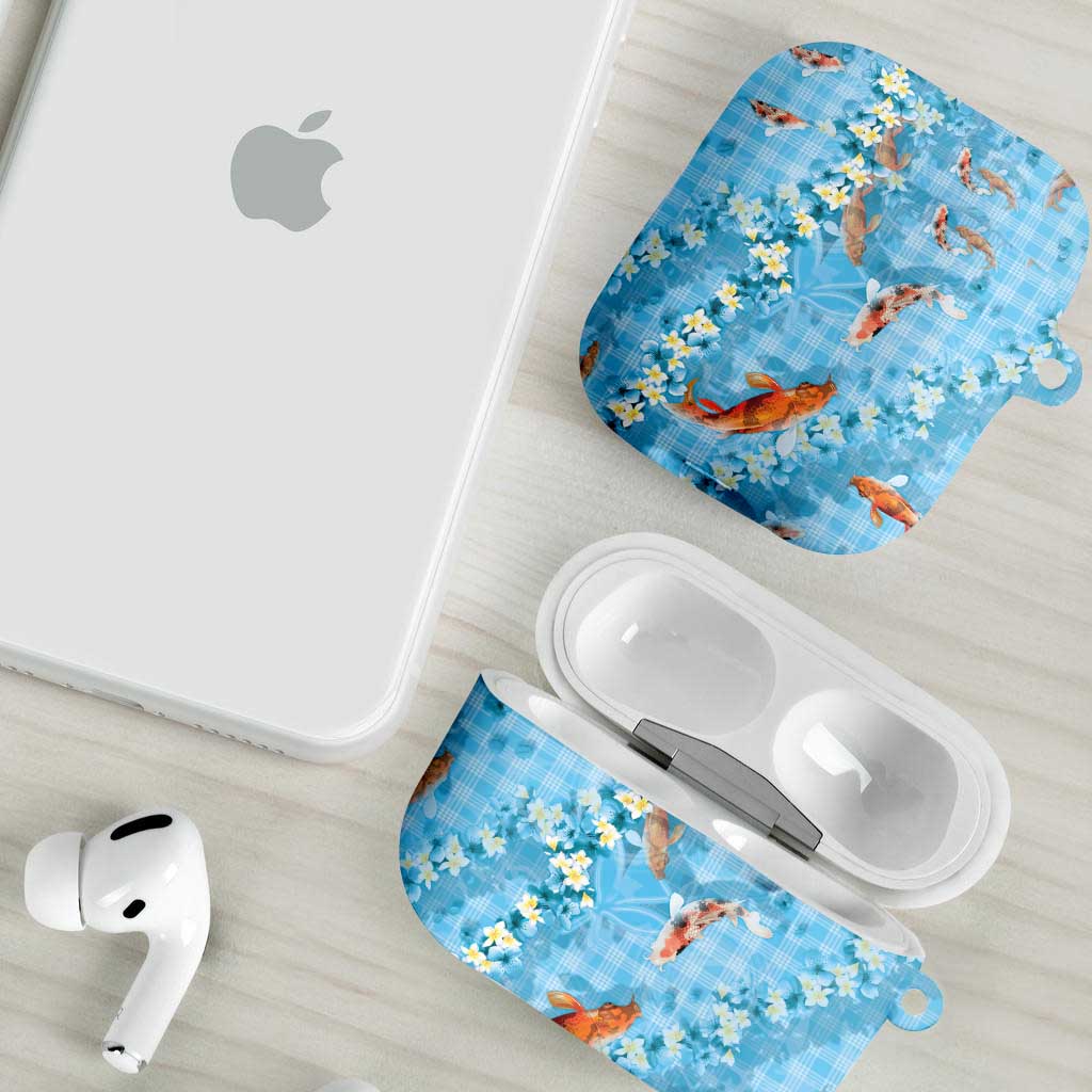 Blue Palaka Hawaiian And Japanese AirPods Case Sakura Lei With Koi Fish DT05 - Polynesian Pride