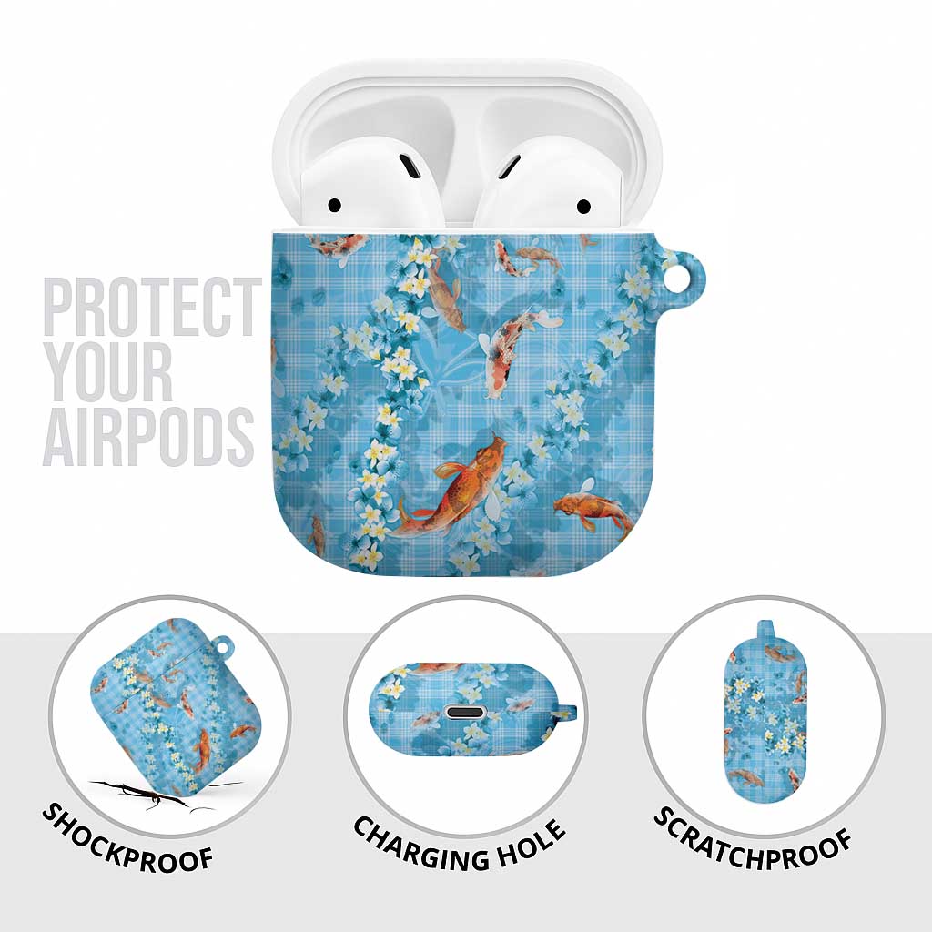 Blue Palaka Hawaiian And Japanese AirPods Case Sakura Lei With Koi Fish DT05 - Polynesian Pride