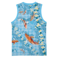 Blue Palaka Hawaiian And Japanese Basketball Jersey Sakura Lei With Koi Fish - Polynesian Pride