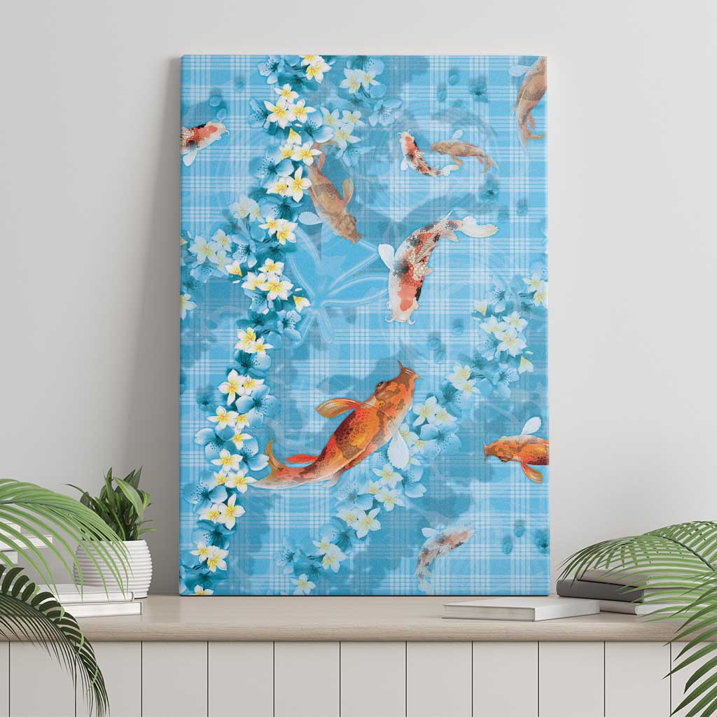 Blue Palaka Hawaiian And Japanese Canvas Wall Art Sakura Lei With Koi Fish DT05 - Polynesian Pride