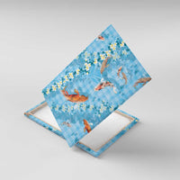 Blue Palaka Hawaiian And Japanese Canvas Wall Art Sakura Lei With Koi Fish DT05 With Frame Blue - Polynesian Pride