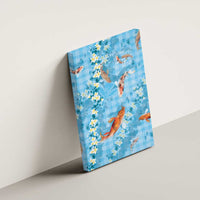 Blue Palaka Hawaiian And Japanese Canvas Wall Art Sakura Lei With Koi Fish DT05 - Polynesian Pride