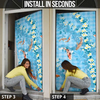 Blue Palaka Hawaiian And Japanese Door Cover Sakura Lei With Koi Fish - Polynesian Pride