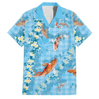 Blue Palaka Hawaiian And Japanese Family Matching Long Sleeve Bodycon Dress and Hawaiian Shirt Sakura Lei With Koi Fish - Polynesian Pride
