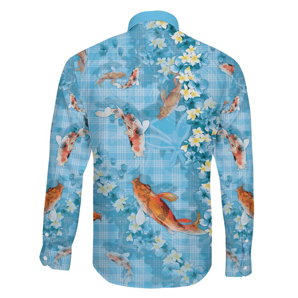 Blue Palaka Hawaiian And Japanese Family Matching Tank Maxi Dress and Hawaiian Shirt Sakura Lei With Koi Fish - Polynesian Pride