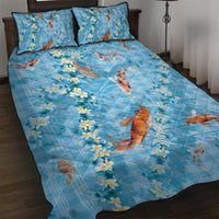Blue Palaka Hawaiian And Japanese Quilt Bed Set Sakura Lei With Koi Fish DT05 Blue - Polynesian Pride