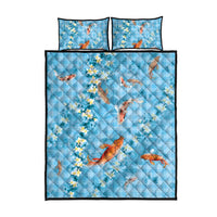 Blue Palaka Hawaiian And Japanese Quilt Bed Set Sakura Lei With Koi Fish DT05 - Polynesian Pride