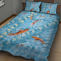 Blue Palaka Hawaiian And Japanese Quilt Bed Set Sakura Lei With Koi Fish DT05 - Polynesian Pride