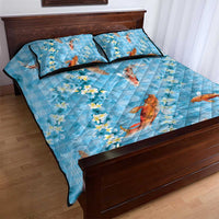 Blue Palaka Hawaiian And Japanese Quilt Bed Set Sakura Lei With Koi Fish DT05 - Polynesian Pride