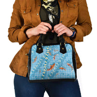 Blue Palaka Hawaiian And Japanese Shoulder Handbag Sakura Lei With Koi Fish DT05 - Polynesian Pride