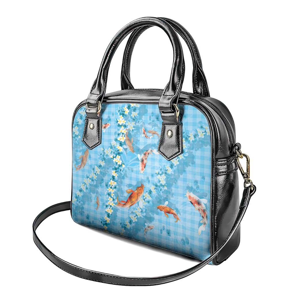 Blue Palaka Hawaiian And Japanese Shoulder Handbag Sakura Lei With Koi Fish DT05 - Polynesian Pride
