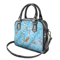 Blue Palaka Hawaiian And Japanese Shoulder Handbag Sakura Lei With Koi Fish DT05 - Polynesian Pride