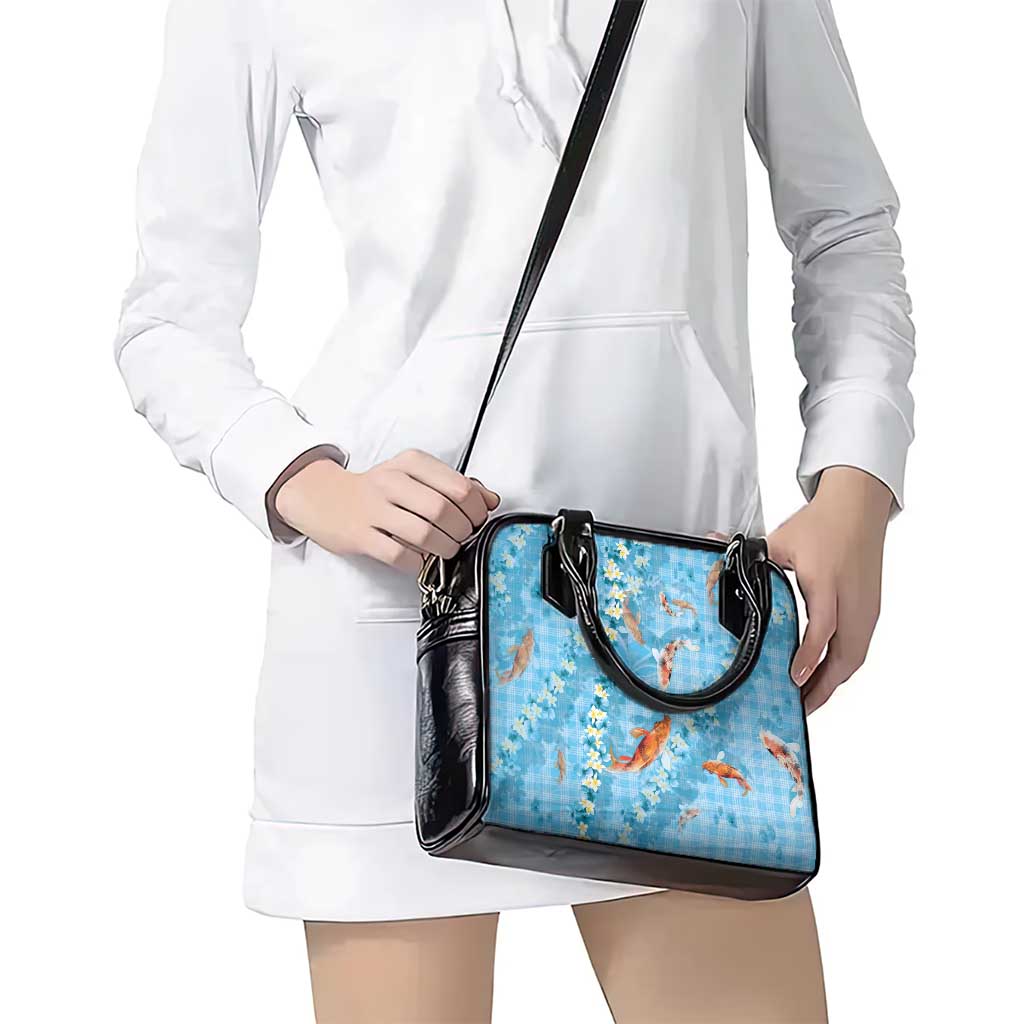 Blue Palaka Hawaiian And Japanese Shoulder Handbag Sakura Lei With Koi Fish DT05 - Polynesian Pride