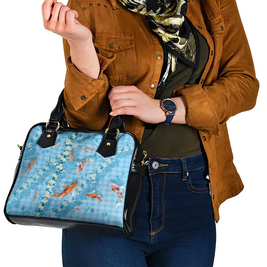 Blue Palaka Hawaiian And Japanese Shoulder Handbag Sakura Lei With Koi Fish DT05 - Polynesian Pride
