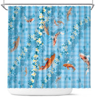 Blue Palaka Hawaiian And Japanese Shower Curtain Sakura Lei With Koi Fish DT05 Blue - Polynesian Pride