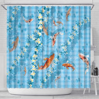 Blue Palaka Hawaiian And Japanese Shower Curtain Sakura Lei With Koi Fish DT05 - Polynesian Pride