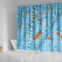 Blue Palaka Hawaiian And Japanese Shower Curtain Sakura Lei With Koi Fish DT05 - Polynesian Pride
