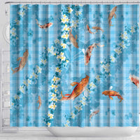 Blue Palaka Hawaiian And Japanese Shower Curtain Sakura Lei With Koi Fish DT05 - Polynesian Pride