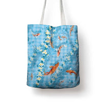 Blue Palaka Hawaiian And Japanese Tote Bag Sakura Lei With Koi Fish DT05 - Polynesian Pride