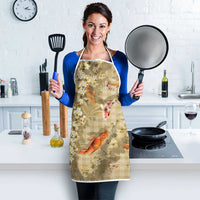 Beige Palaka Hawaiian And Japanese Apron Sakura Lei With Koi Fish - Polynesian Pride
