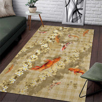 Beige Palaka Hawaiian And Japanese Area Rug Sakura Lei With Koi Fish DT05 Beige - Polynesian Pride